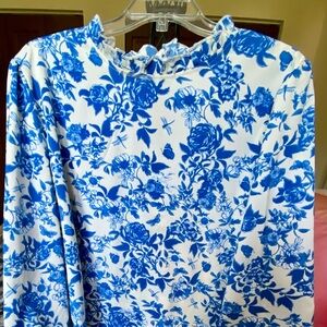Blue and White Floral Blouse